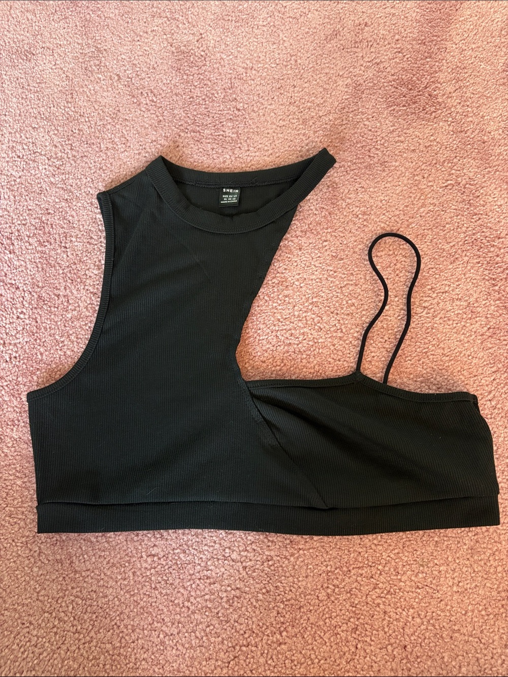 SHEIN Cropped Black Asymmetrical Top Size XL